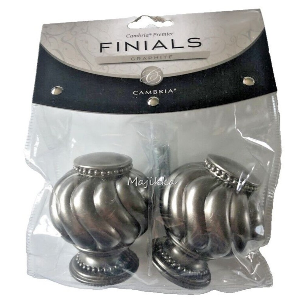 Cambria Premier Twist Ball Finials in Graphite for Drapery Curtain Rods Set of 2